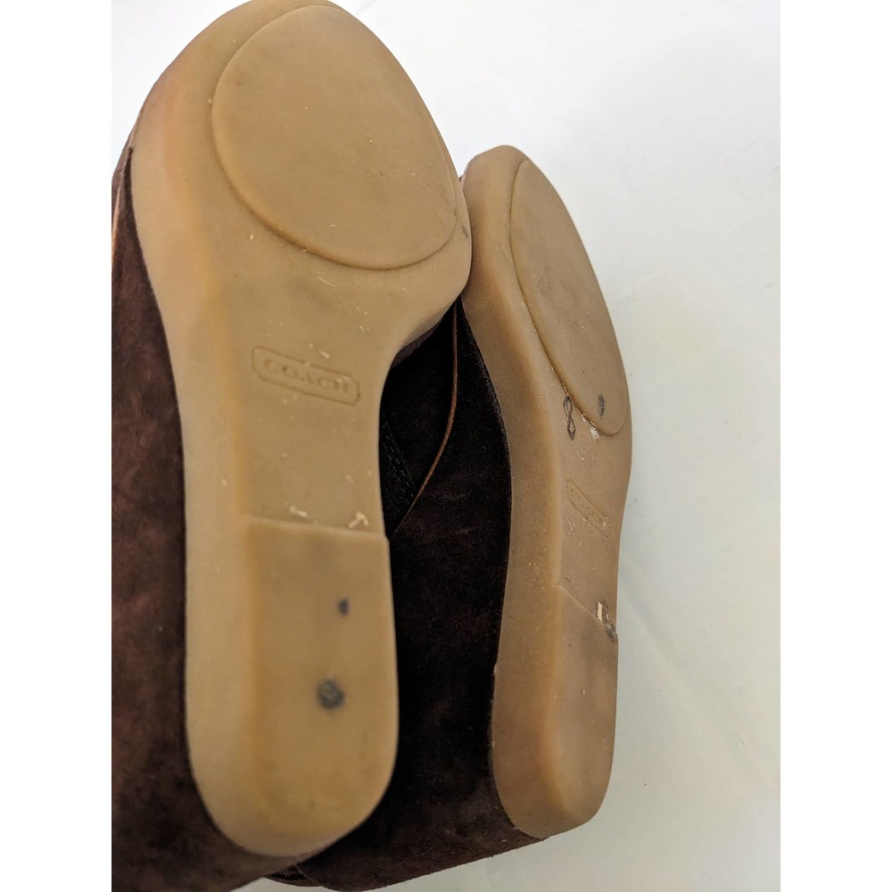 Coach Brown Suede Leather Cassy Lace Up Wedge Booties Shoes 7.5 7 1/2 - Picture 7 of 9